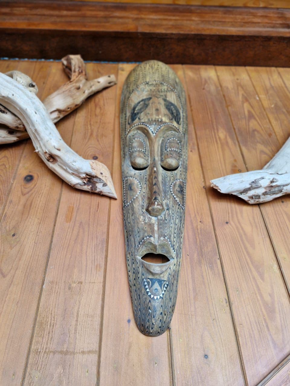 Carved Wooden Mask Driftwood Bar
