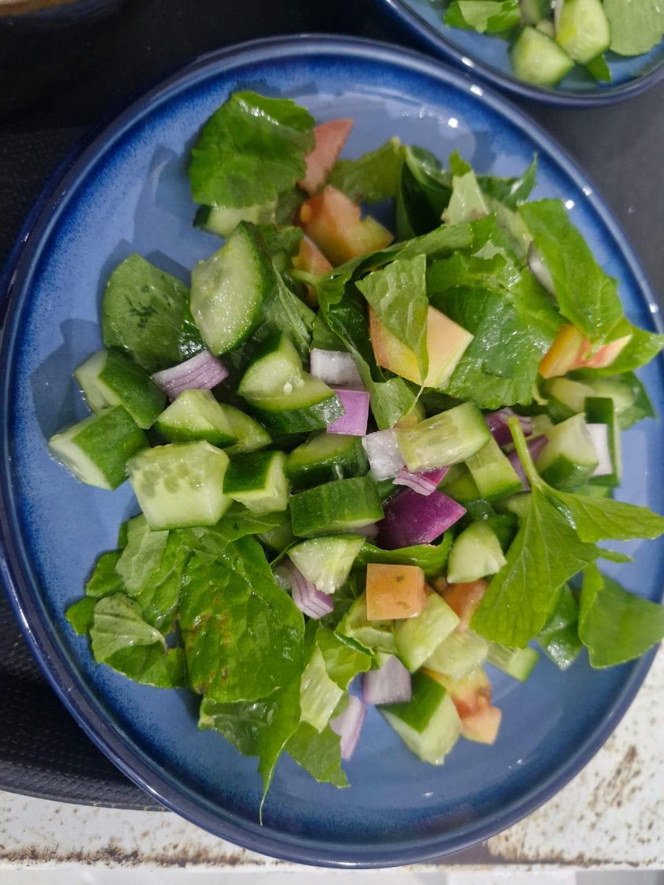 Chopped Cucumber Onion Salad Blue Plate