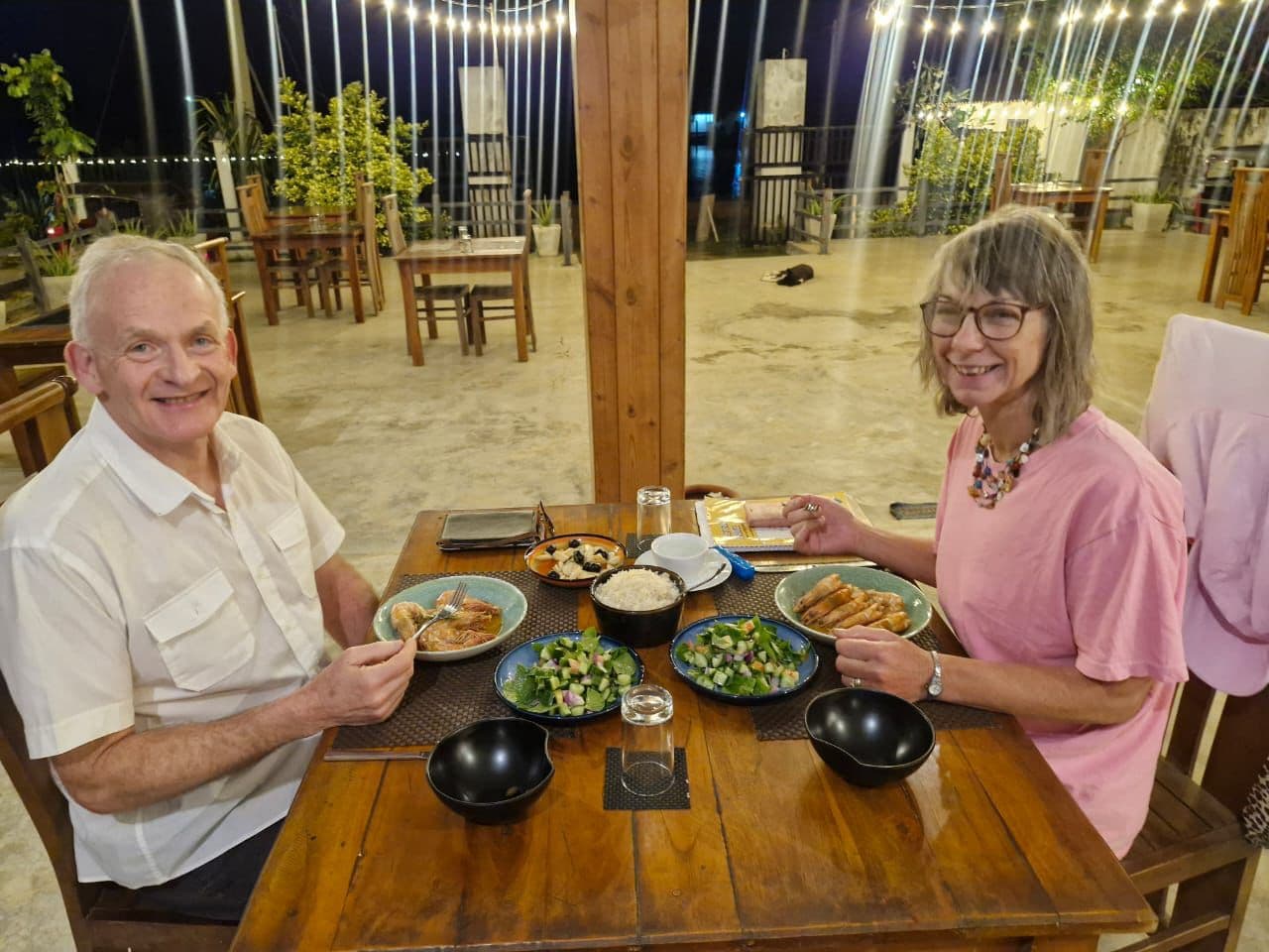 Elderly Couple Seafood Outdoor Night