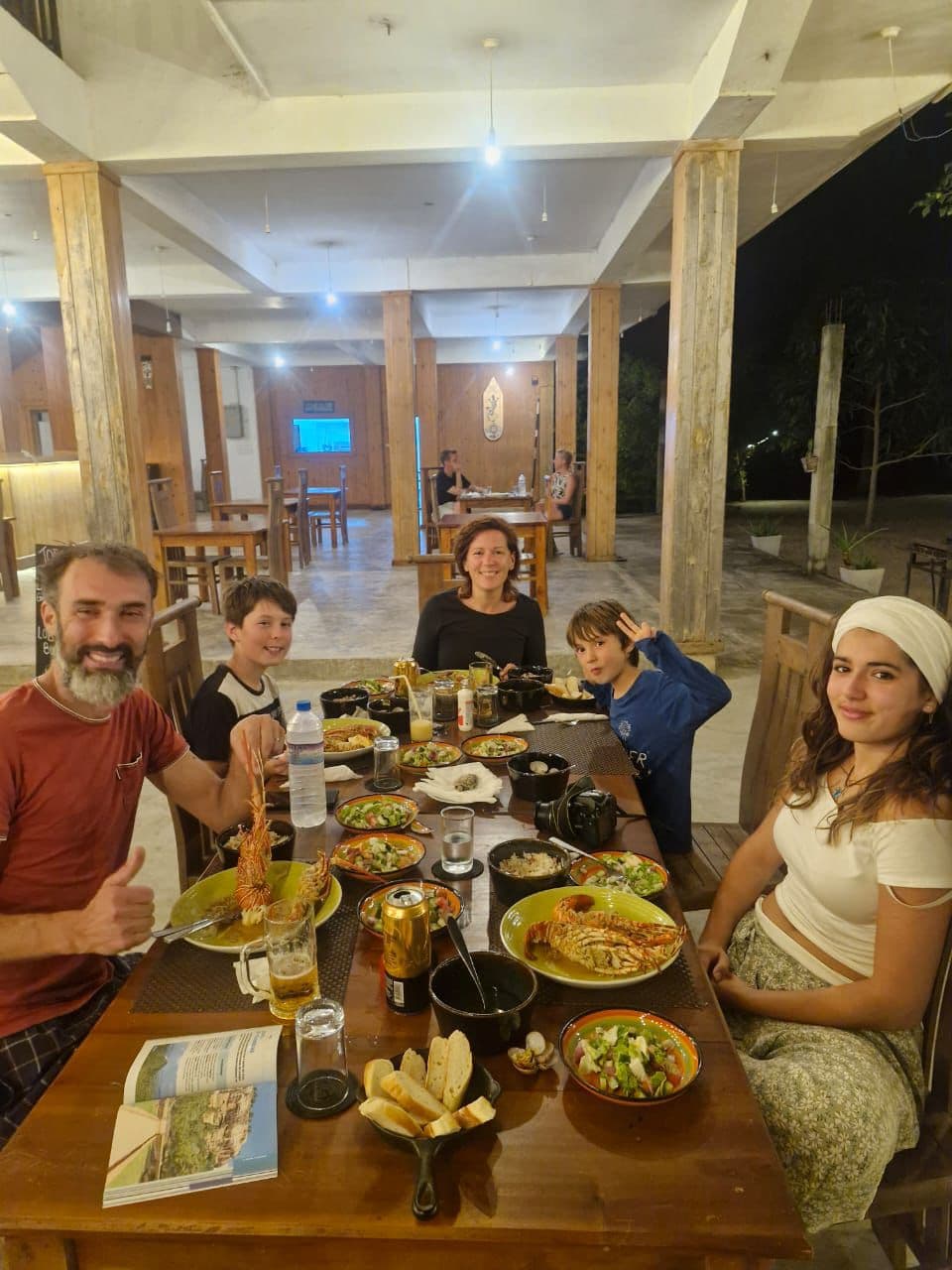 Family Five Lobster Dinner Indoor Night