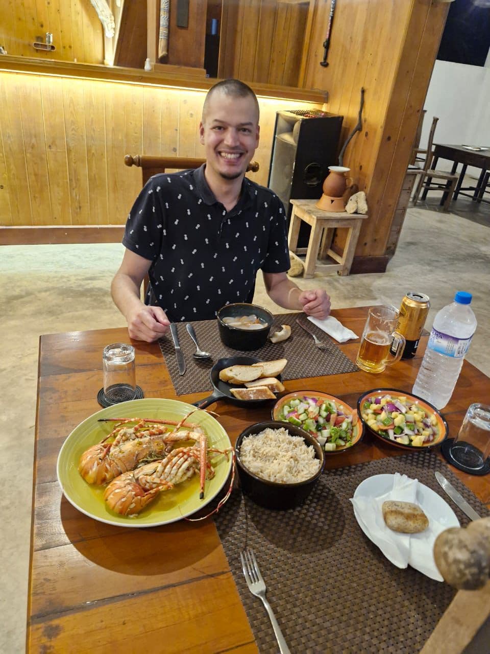 Man Lobster Dinner Wooden Restaurant